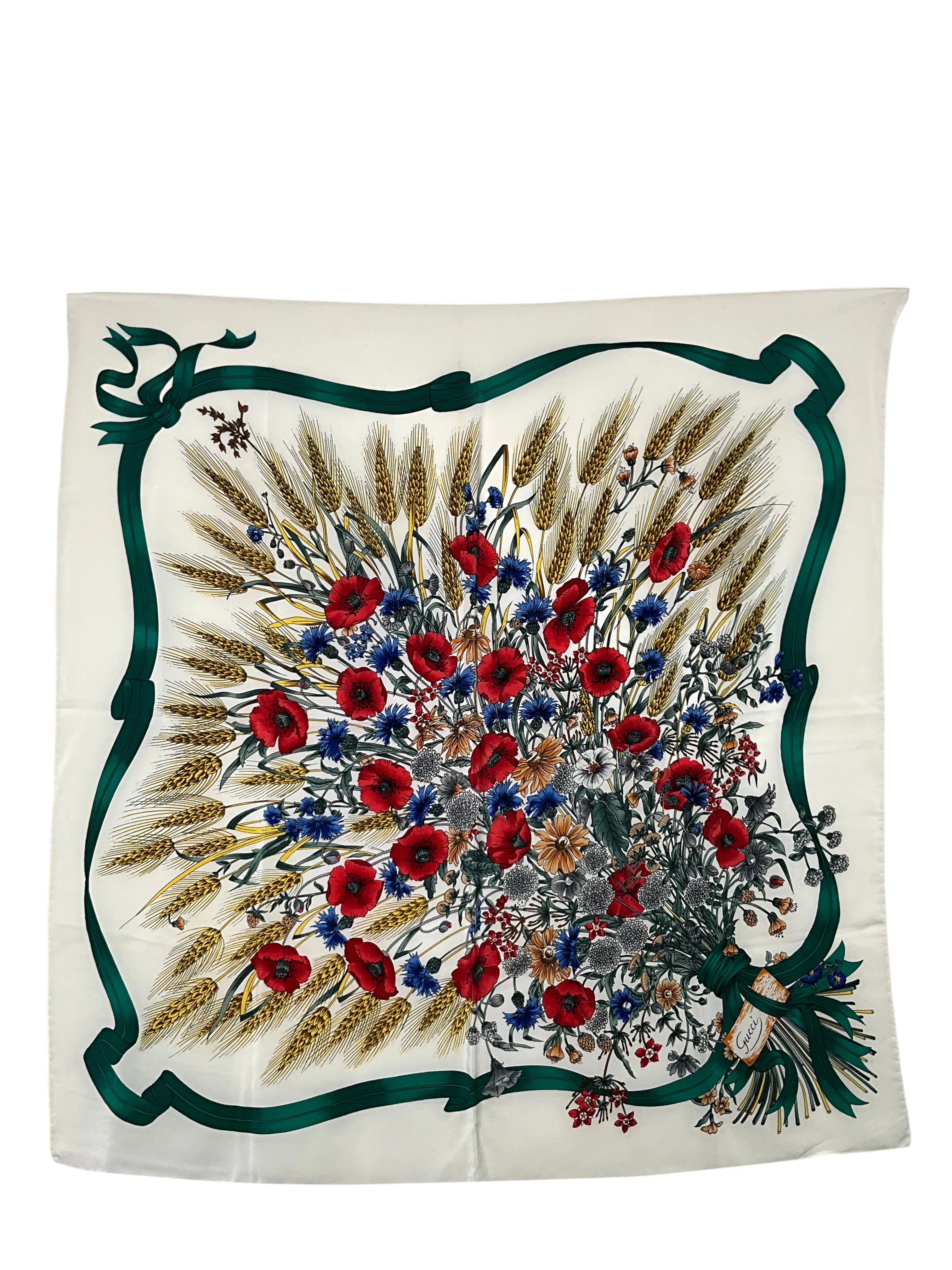 GUCCI Floral Print Silk Crepe Scarf