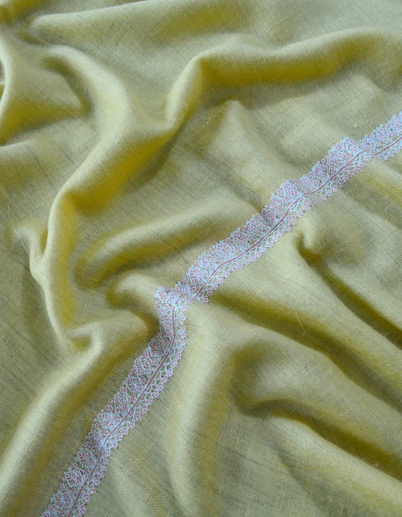 Hand Embroidered Pashmina Stole Lemon 5308