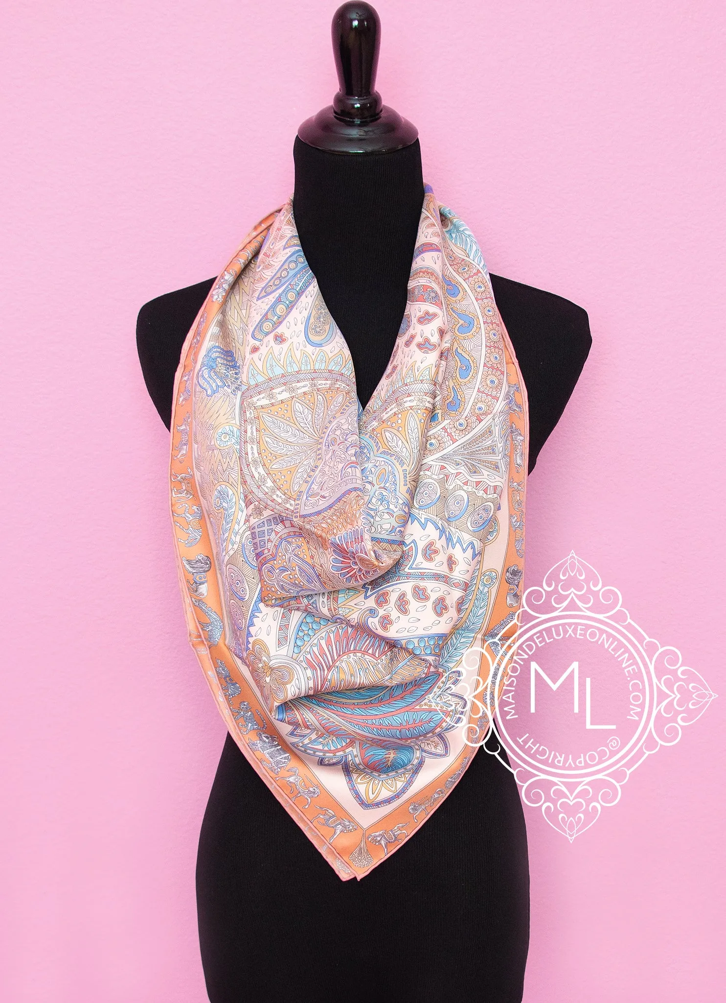 Hermes Rose Twill Silk 90 cm Le Jardin de la Maharani Scarf