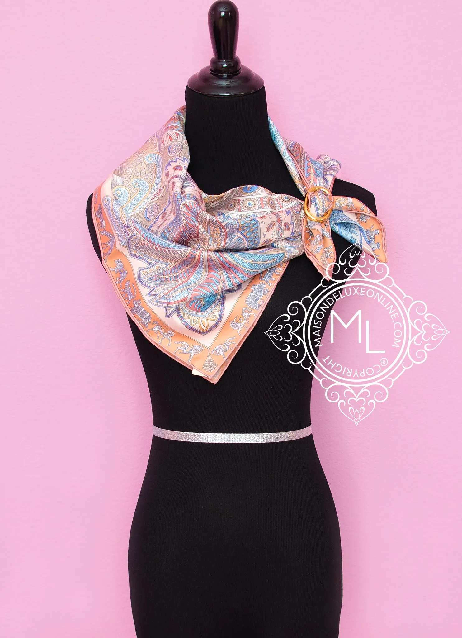 Hermes Rose Twill Silk 90 cm Le Jardin de la Maharani Scarf