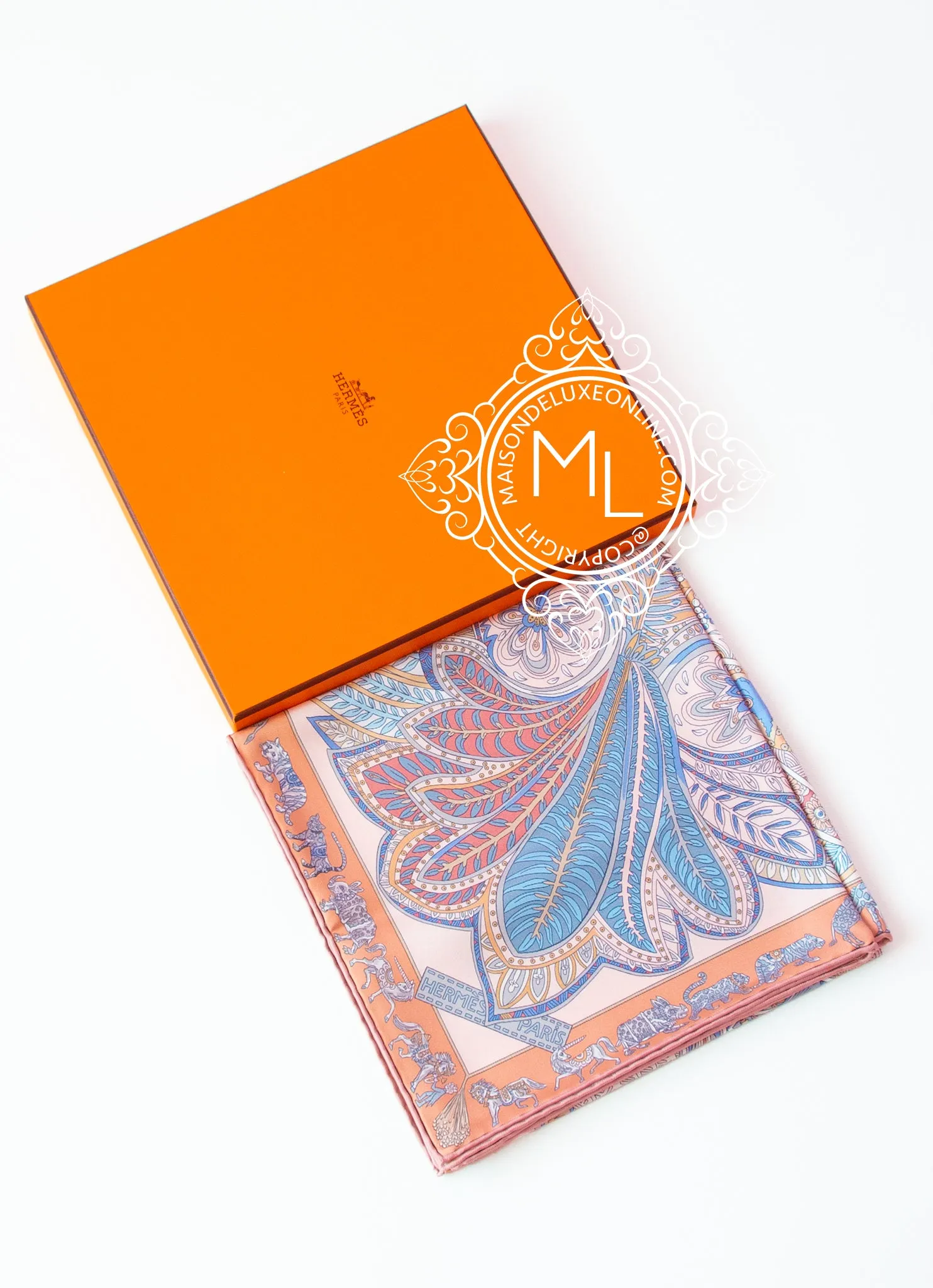 Hermes Rose Twill Silk 90 cm Le Jardin de la Maharani Scarf