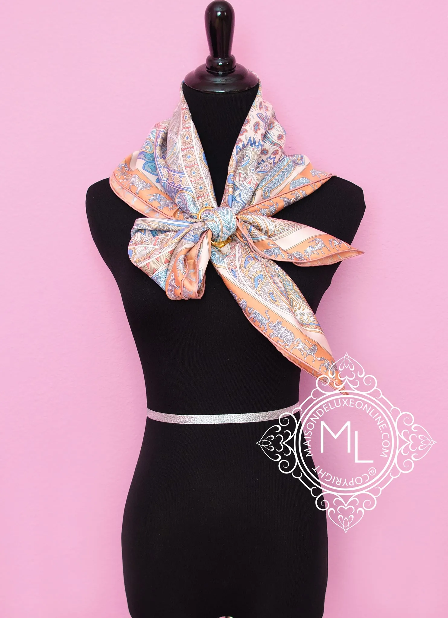 Hermes Rose Twill Silk 90 cm Le Jardin de la Maharani Scarf