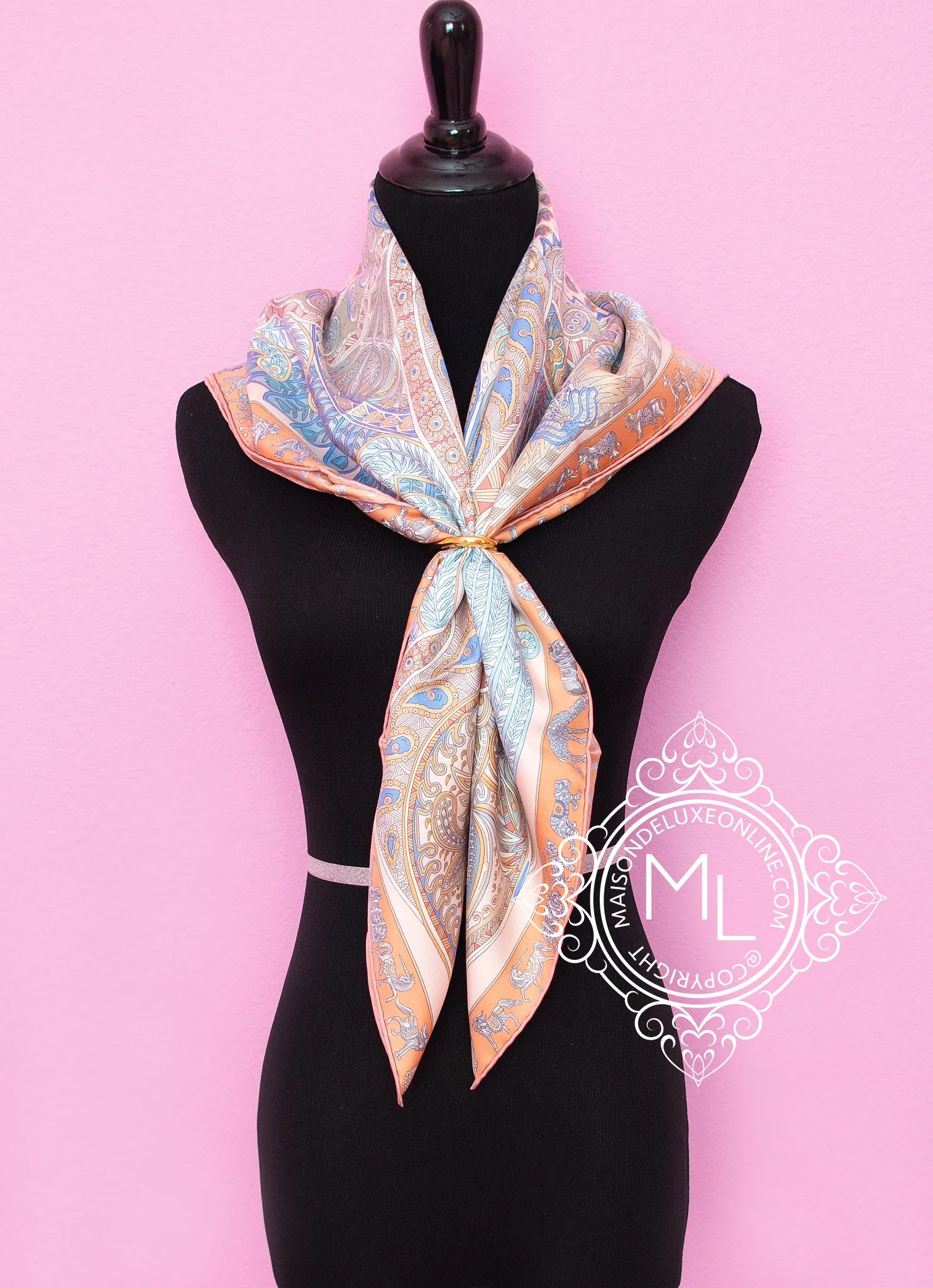 Hermes Rose Twill Silk 90 cm Le Jardin de la Maharani Scarf