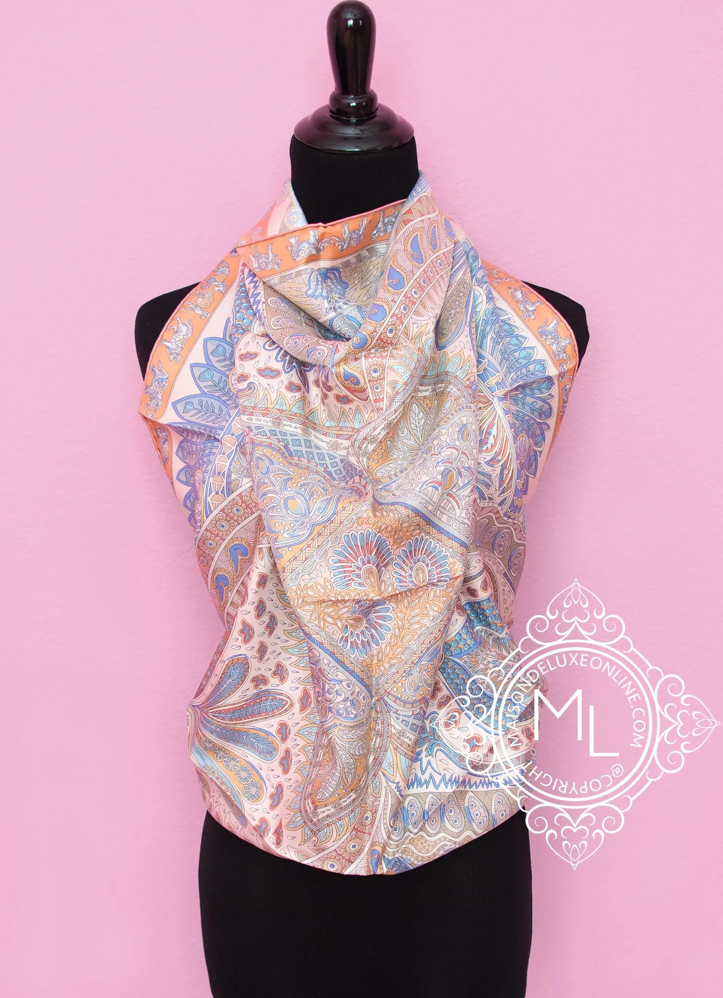 Hermes Rose Twill Silk 90 cm Le Jardin de la Maharani Scarf