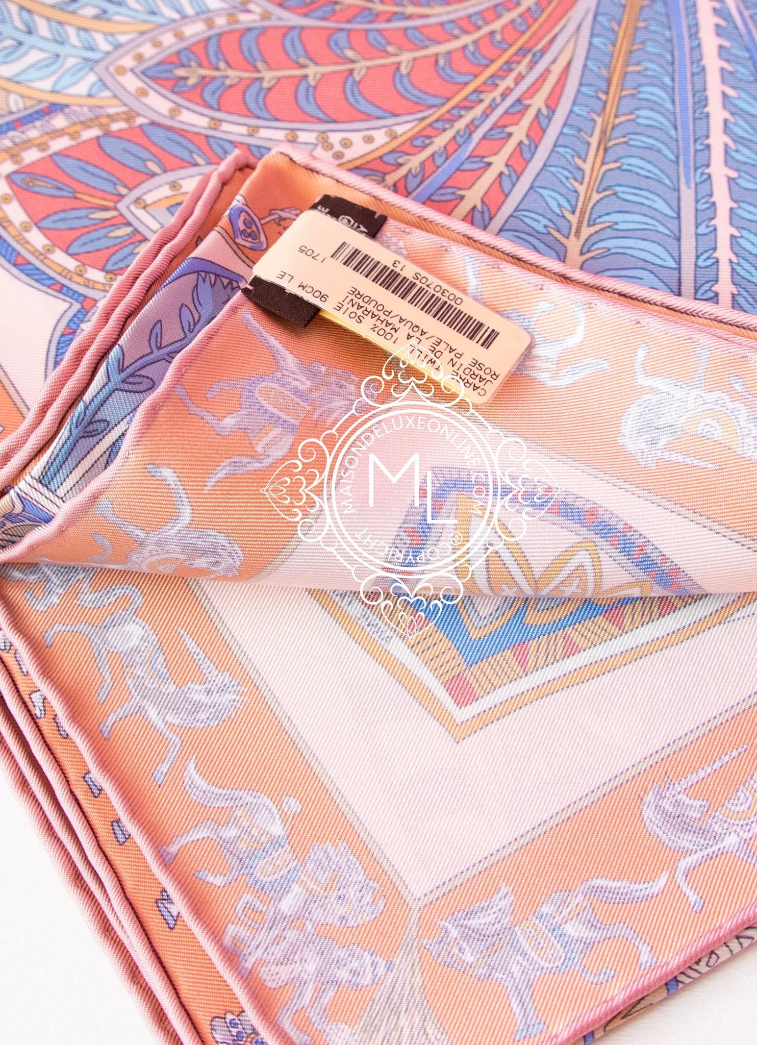 Hermes Rose Twill Silk 90 cm Le Jardin de la Maharani Scarf