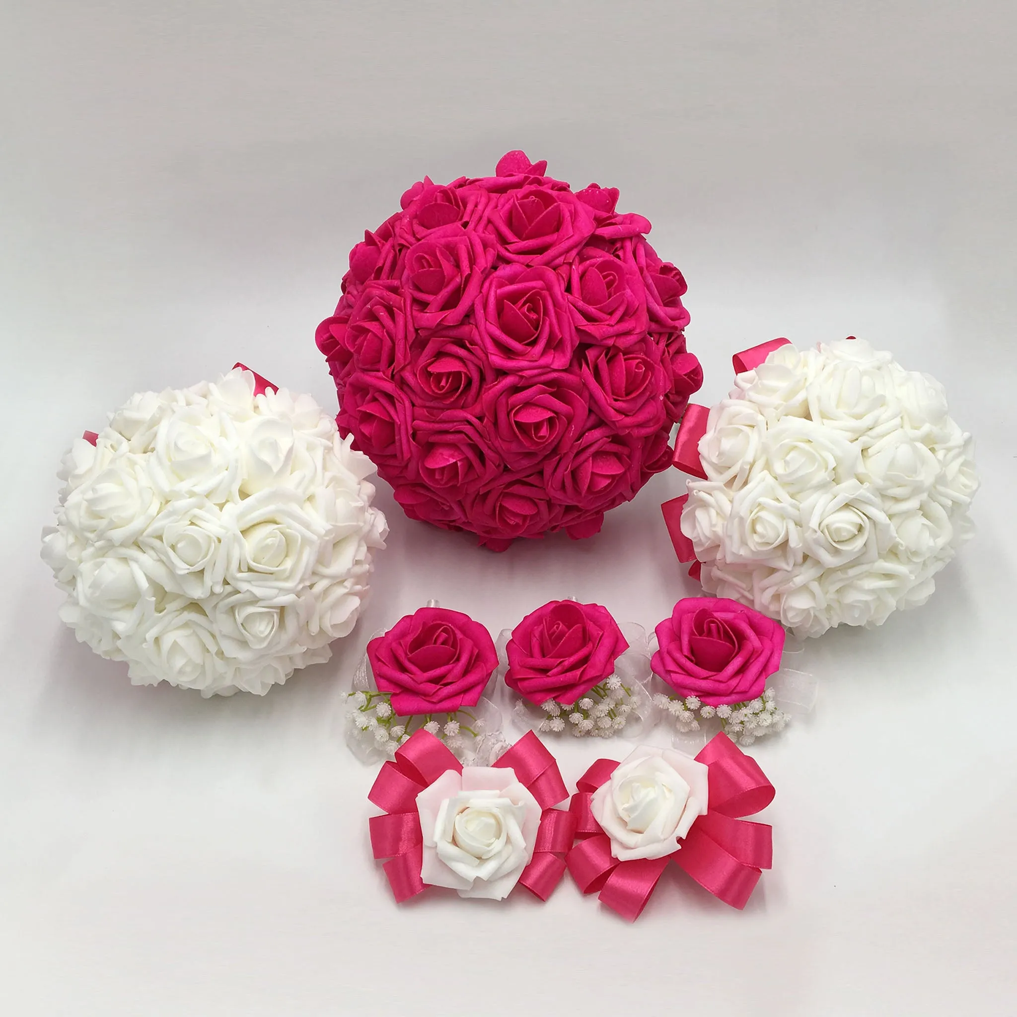 Hot Pink Bridal Bouquet White Bouquet of Rose for Bridesmaid