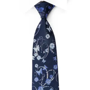 Indian Homme Rhinestone Necktie Butterflies & Curls On Blue With Silver Sparkles