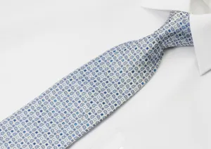 Indian Homme Rhinestone Tie Blue Paisley Motif On Silver Silk With Sparkles