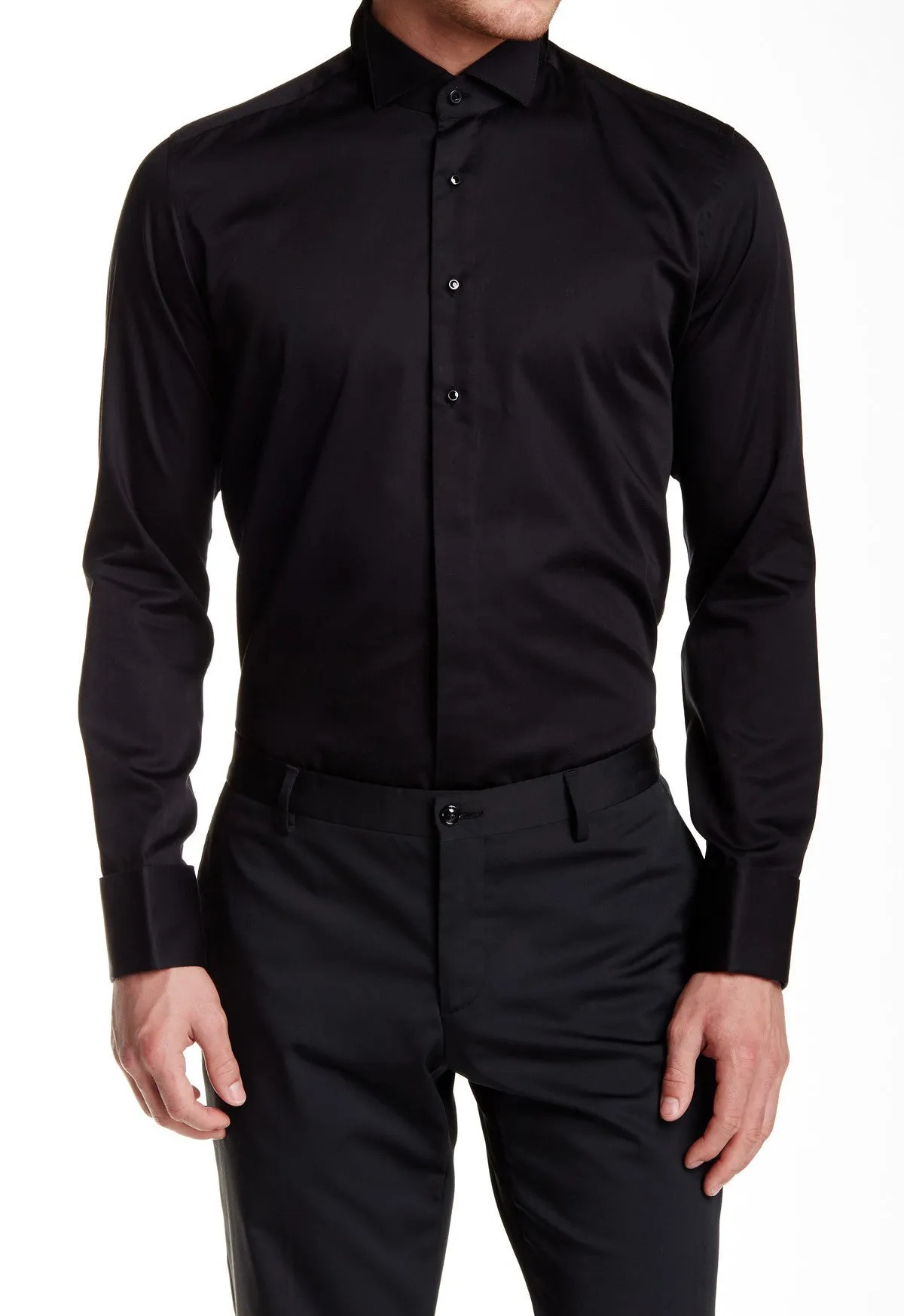 Jewel Button Tuxedo Shirt- Black