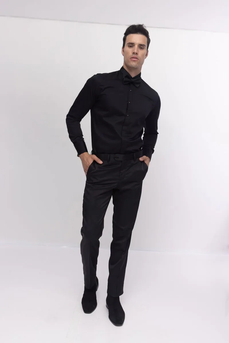 Jewel Button Tuxedo Shirt- Black