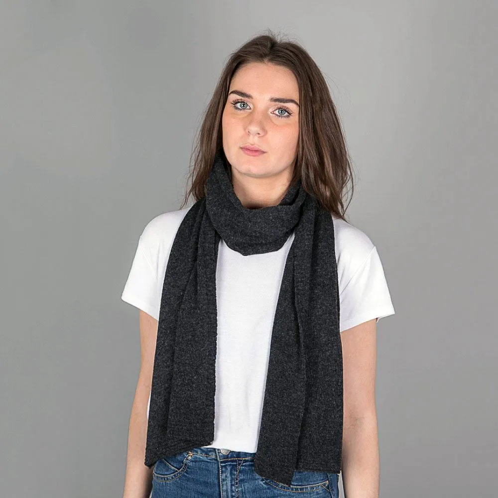 Ladies Lambswool Plain Knit Scarf - Charcoal