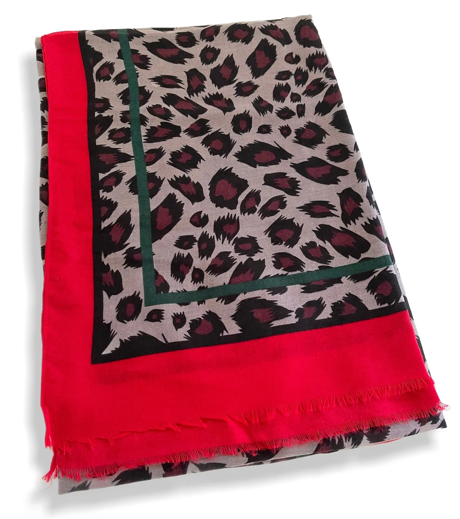 LARGE RED STRIPE LEOPARD PRINT SHAWL SCARF