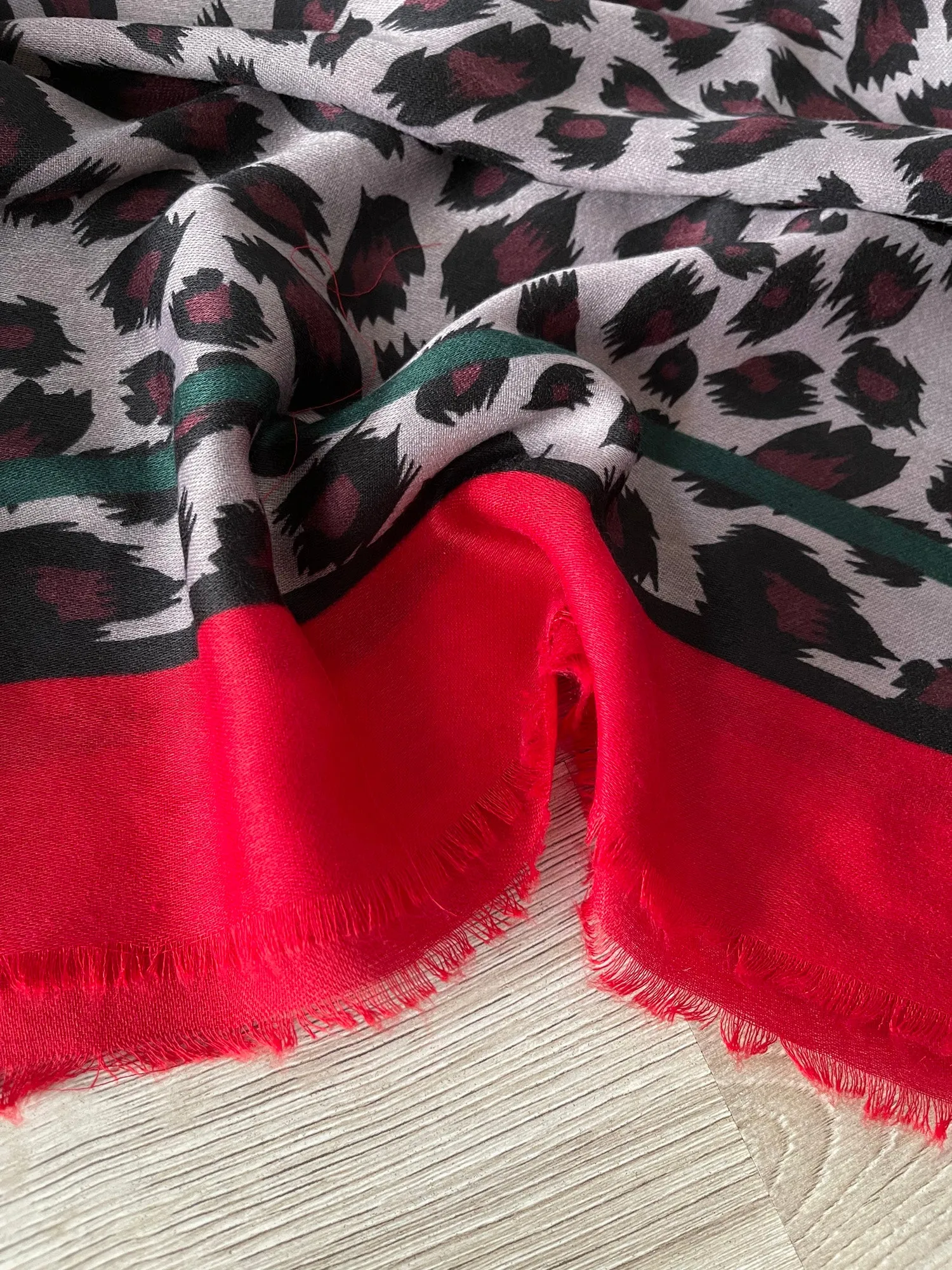 LARGE RED STRIPE LEOPARD PRINT SHAWL SCARF