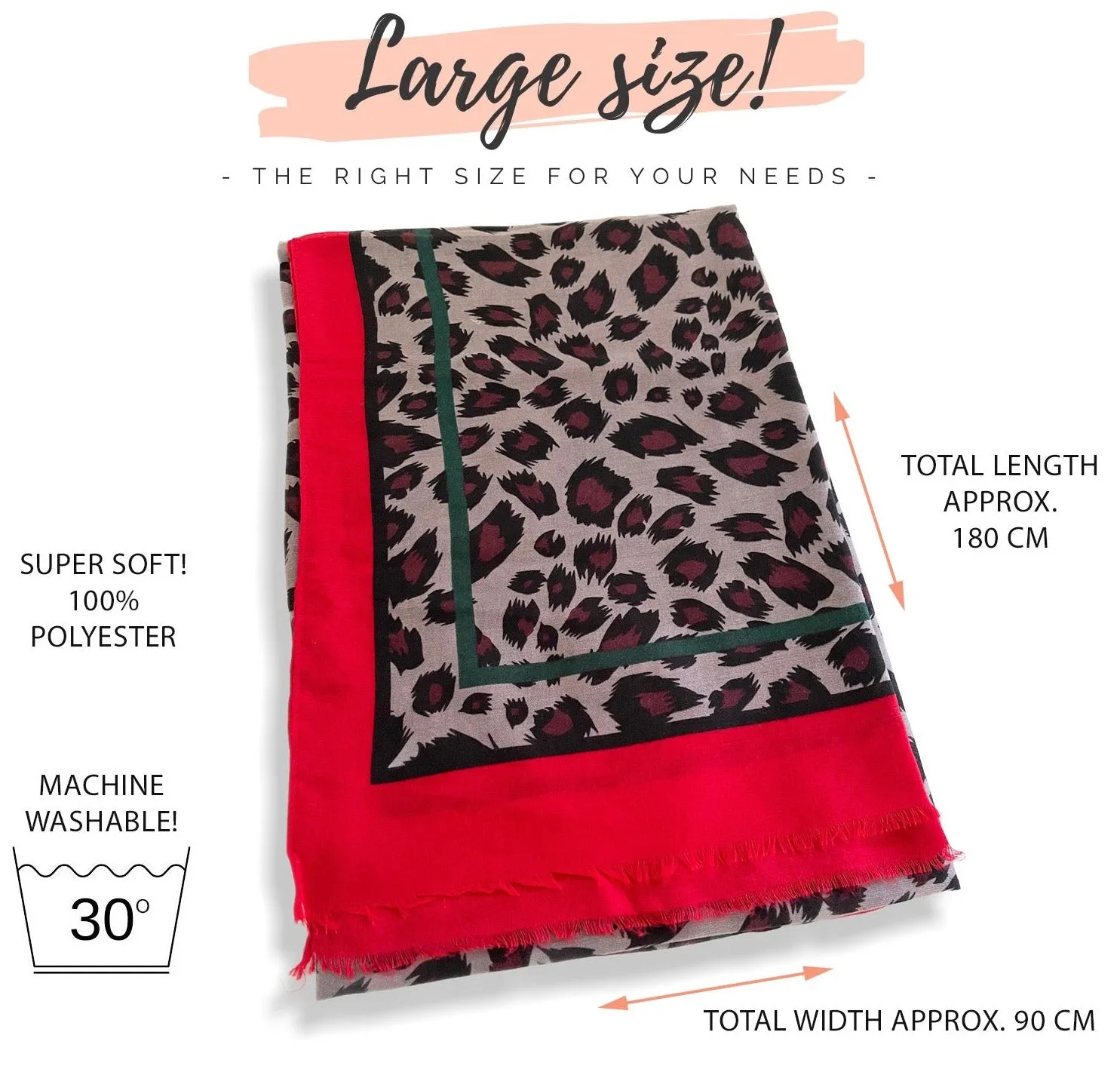 LARGE RED STRIPE LEOPARD PRINT SHAWL SCARF