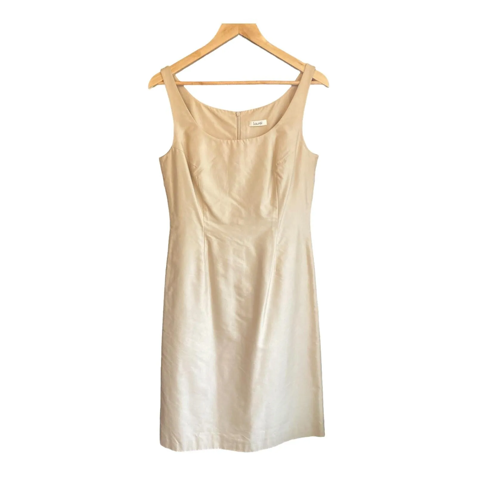 Laurel Silk Blend Pale Gold Sleeveless Shift Dress Size 36 UK Size 8