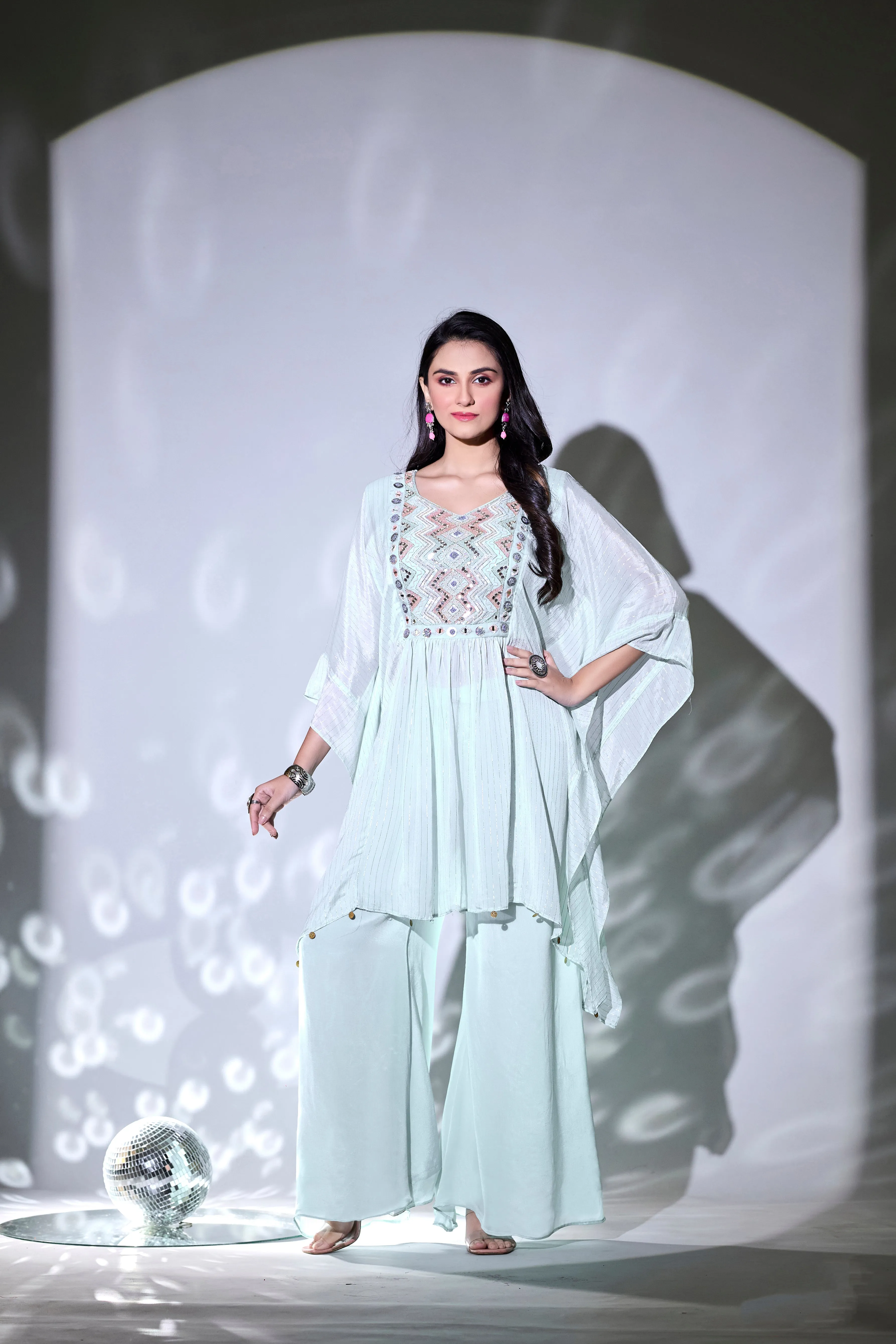 Light Blue Embroidered Premium Chinon Silk Co-Ord Set