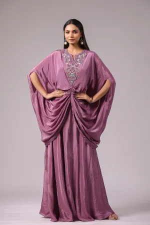 Light Mauve Embroidered Crepe Silk Draped Gown