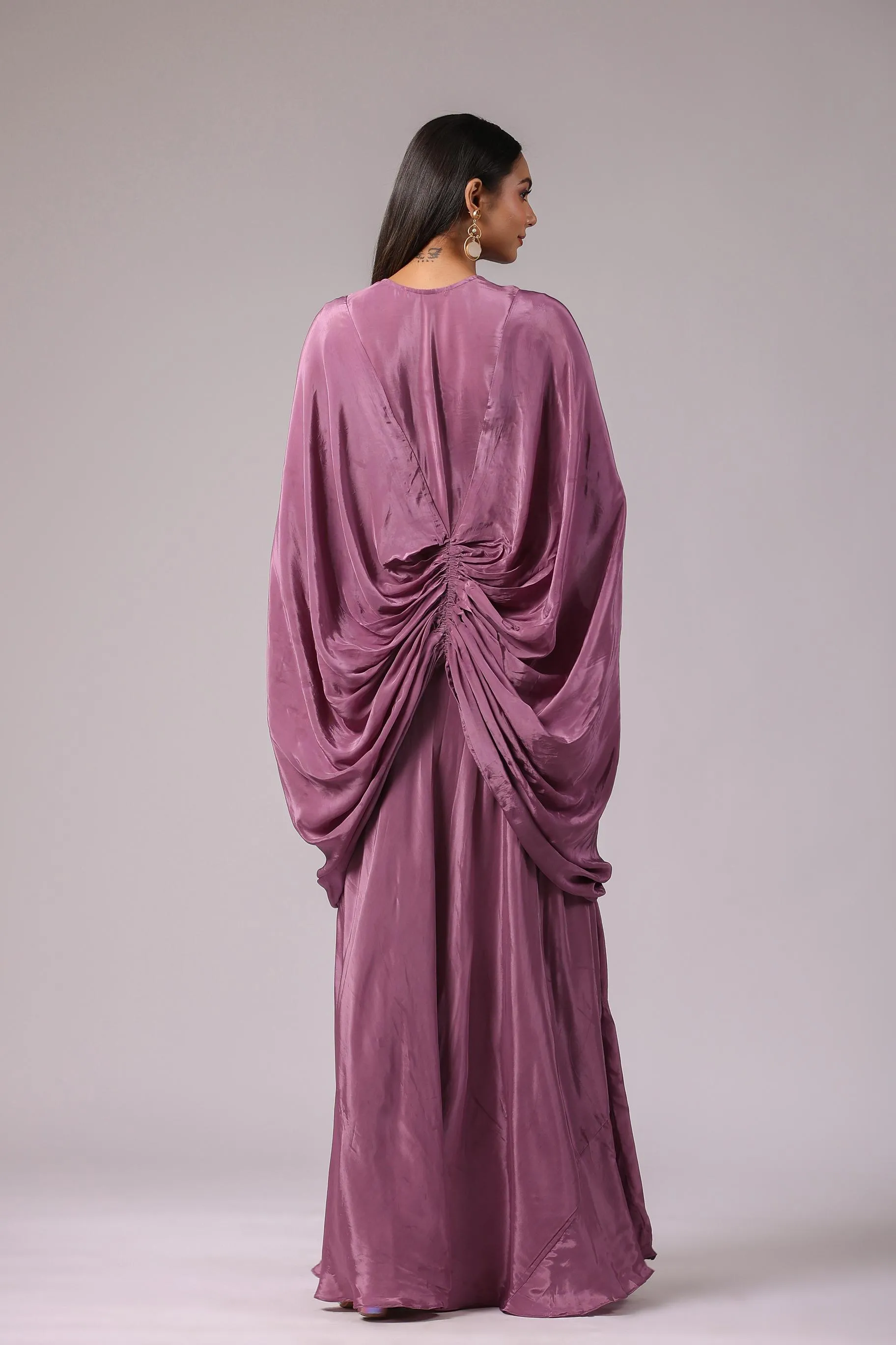 Light Mauve Embroidered Crepe Silk Draped Gown