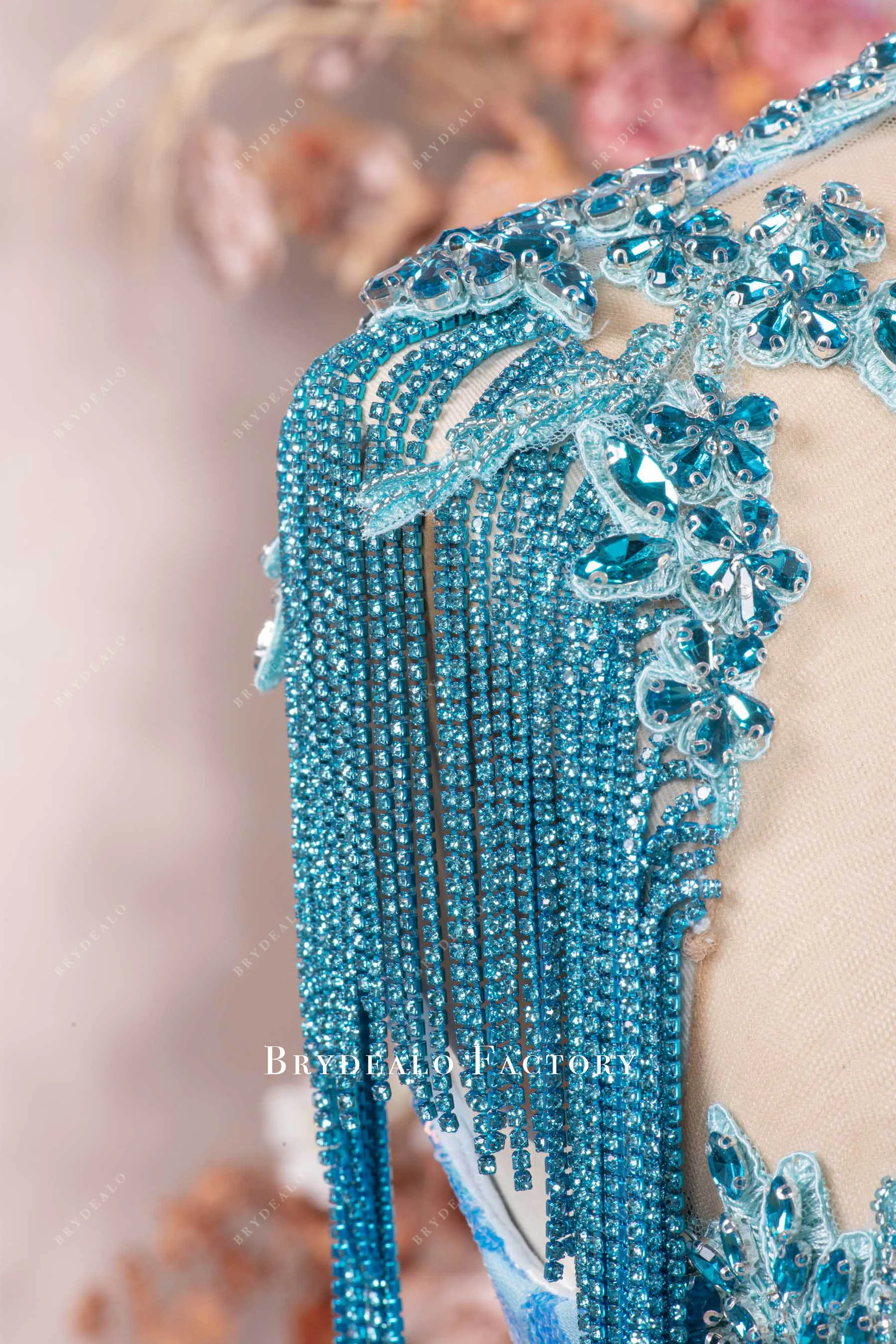 Luxury Rhinestone Tassel Applique Sequin Prom Dress