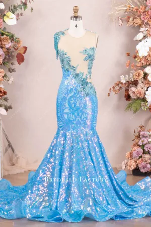 Luxury Rhinestone Tassel Applique Sequin Prom Dress