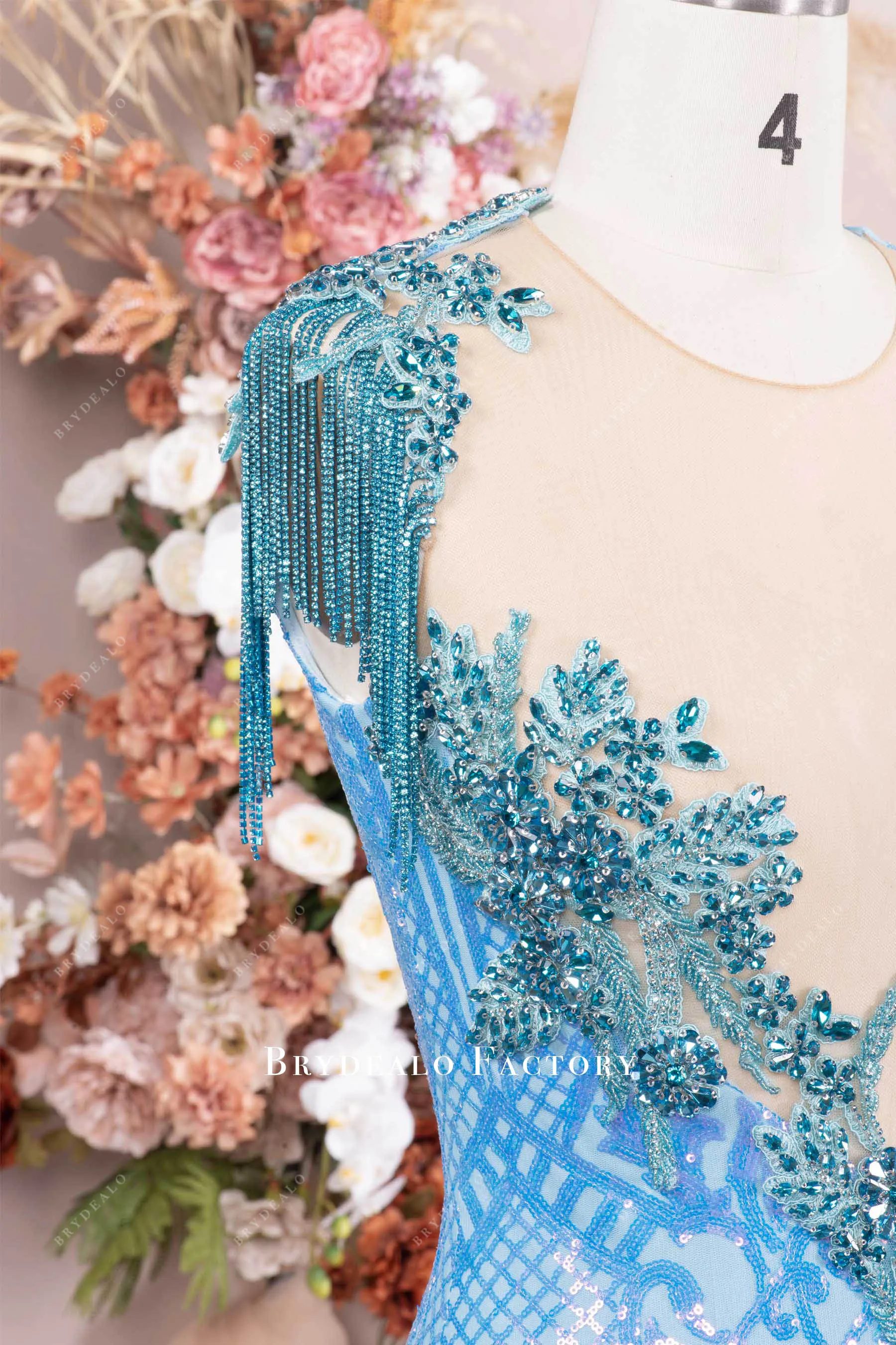 Luxury Rhinestone Tassel Applique Sequin Prom Dress