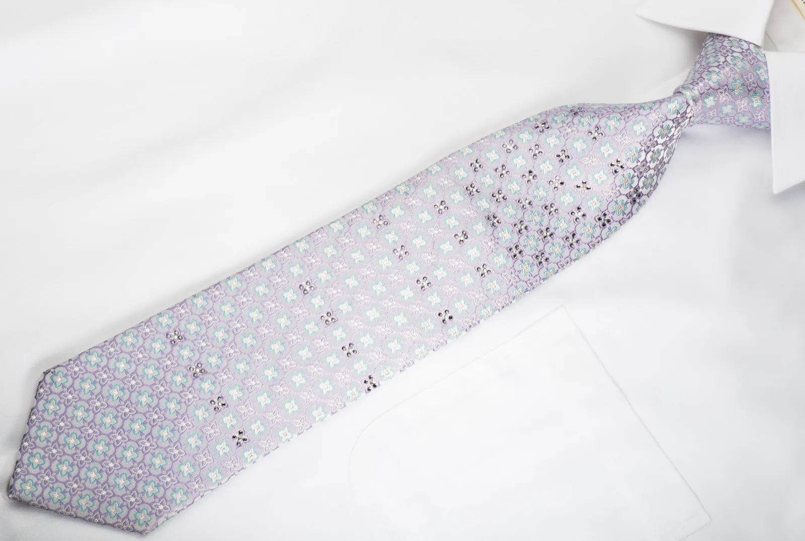 Maestro Rhinestone Silk Necktie Foulard Floral On Mauve With Silver Sparkles