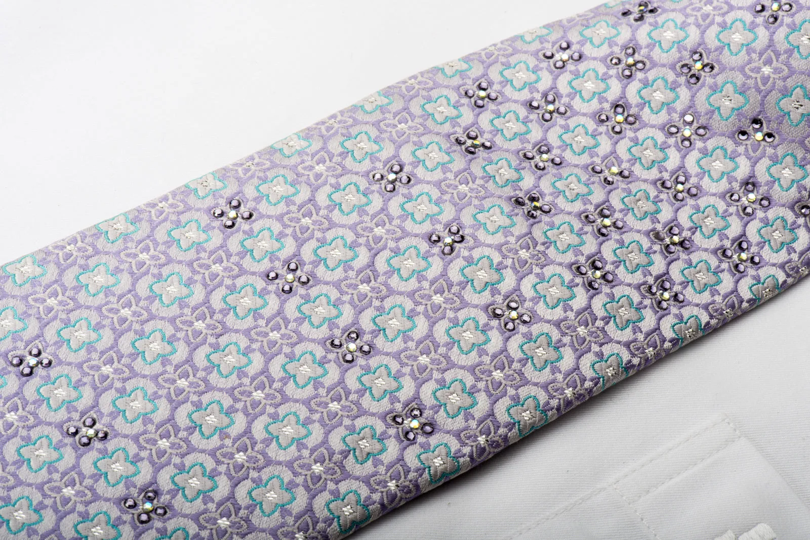 Maestro Rhinestone Silk Necktie Foulard Floral On Mauve With Silver Sparkles