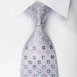 Maestro Rhinestone Silk Necktie Foulard Floral On Mauve With Silver Sparkles