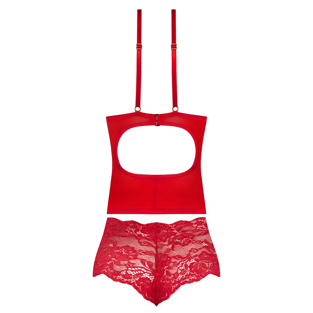 Magic Silk Sugar High Plunge Bustier & Boy Short Set Red L/XL