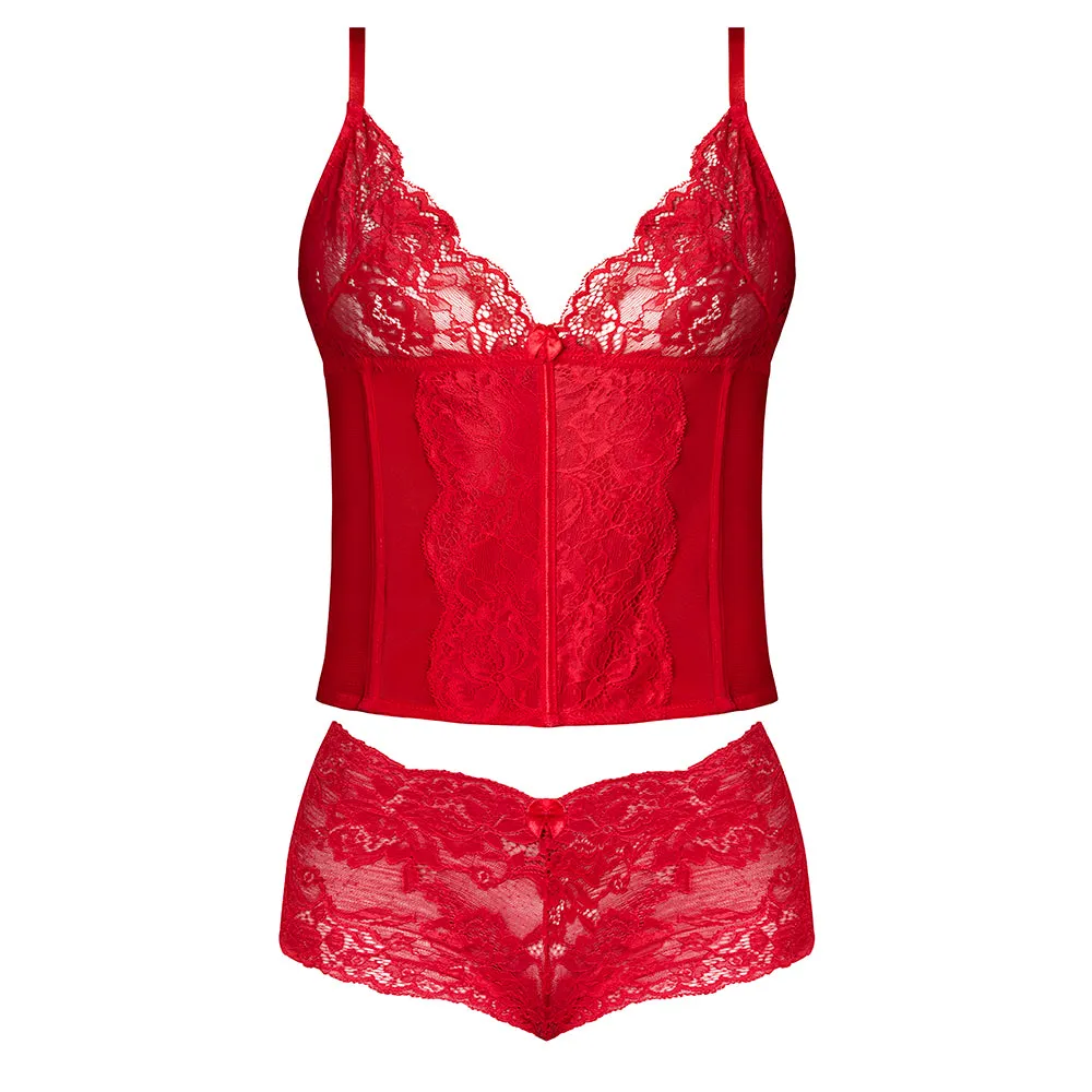 Magic Silk Sugar High Plunge Bustier & Boy Short Set Red L/XL