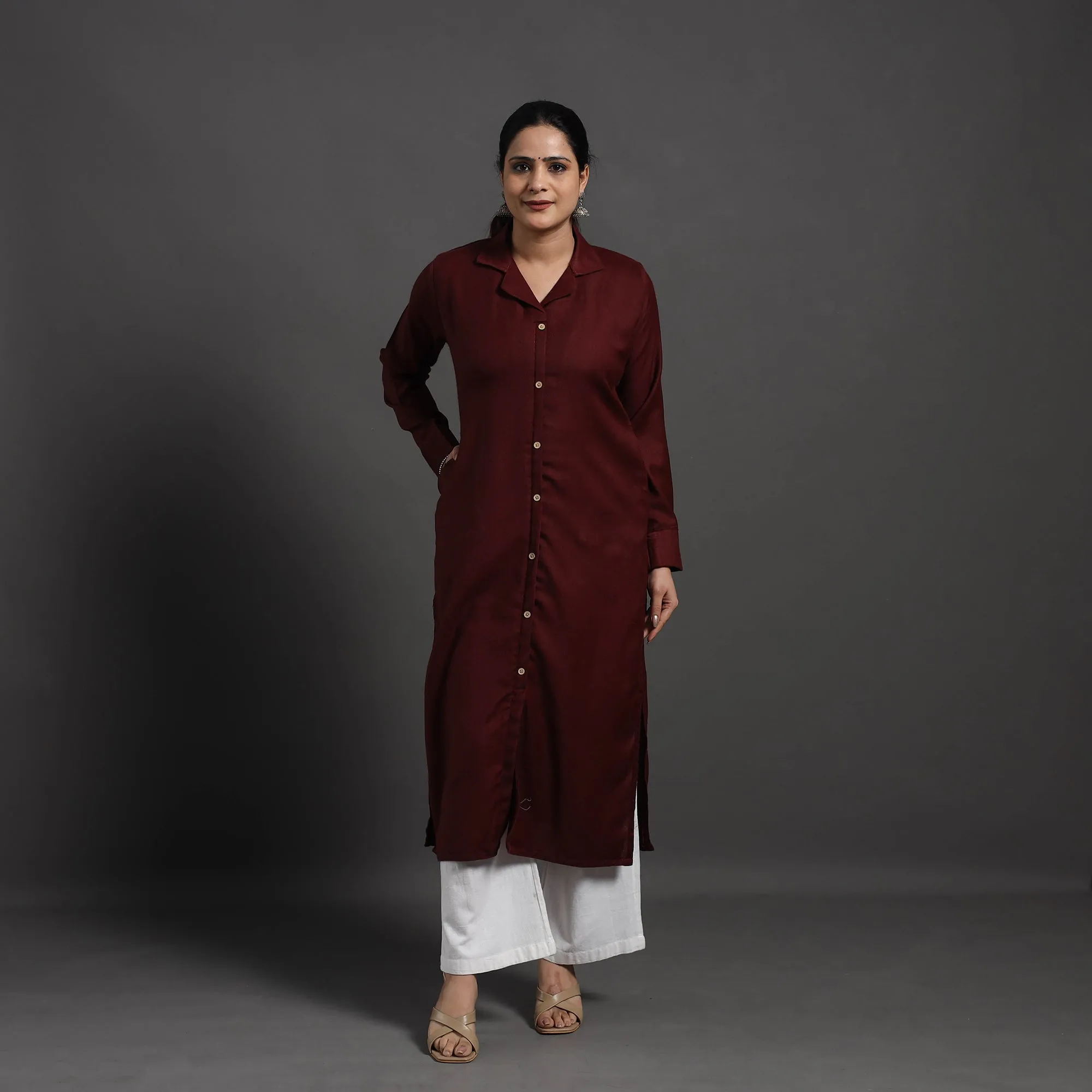 Maroon - Adira Plain Merino Woolen Kurta