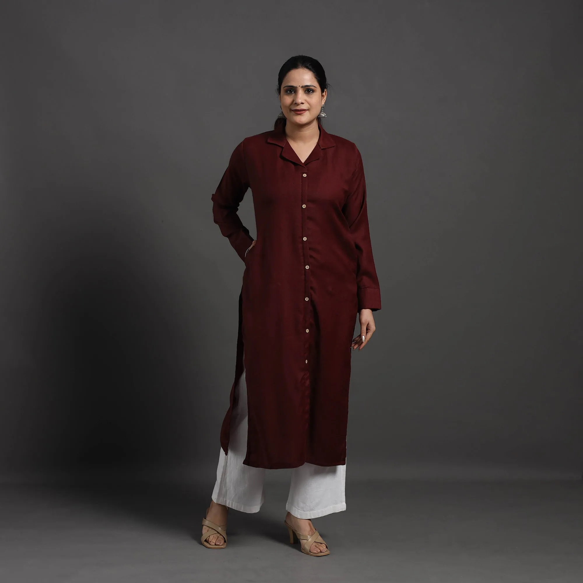 Maroon - Adira Plain Merino Woolen Kurta