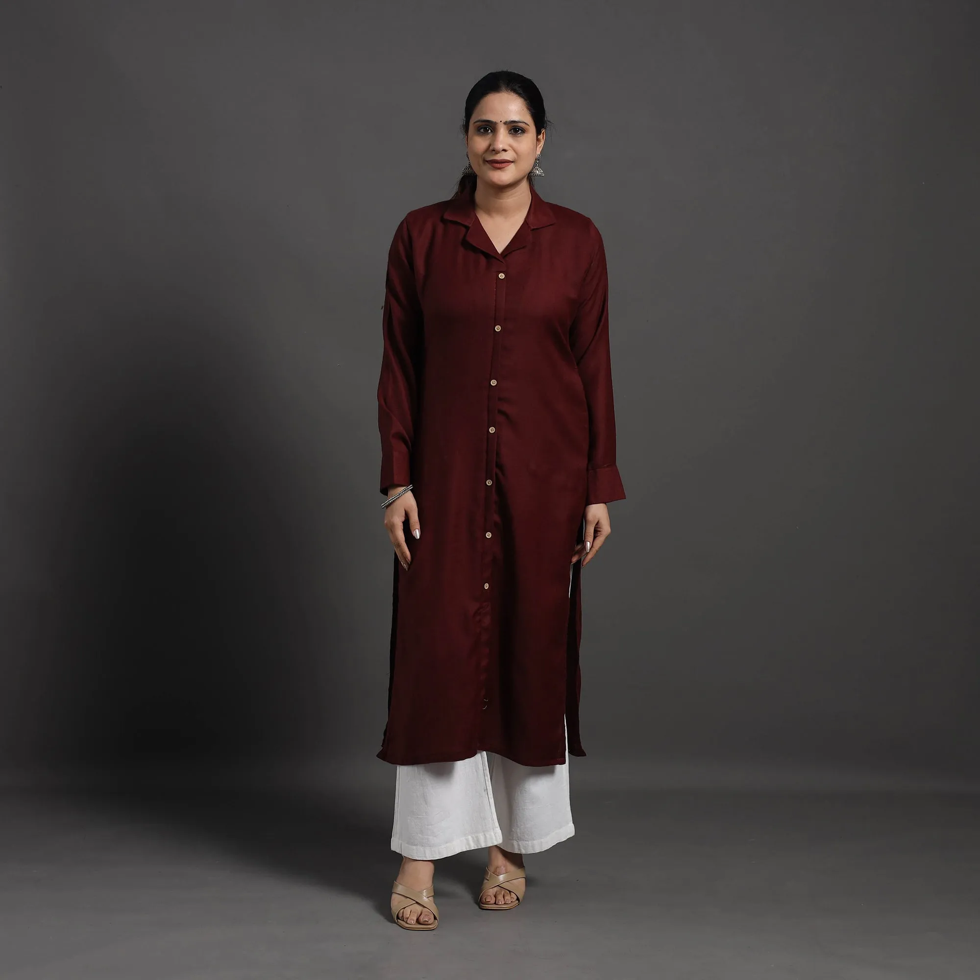 Maroon - Adira Plain Merino Woolen Kurta