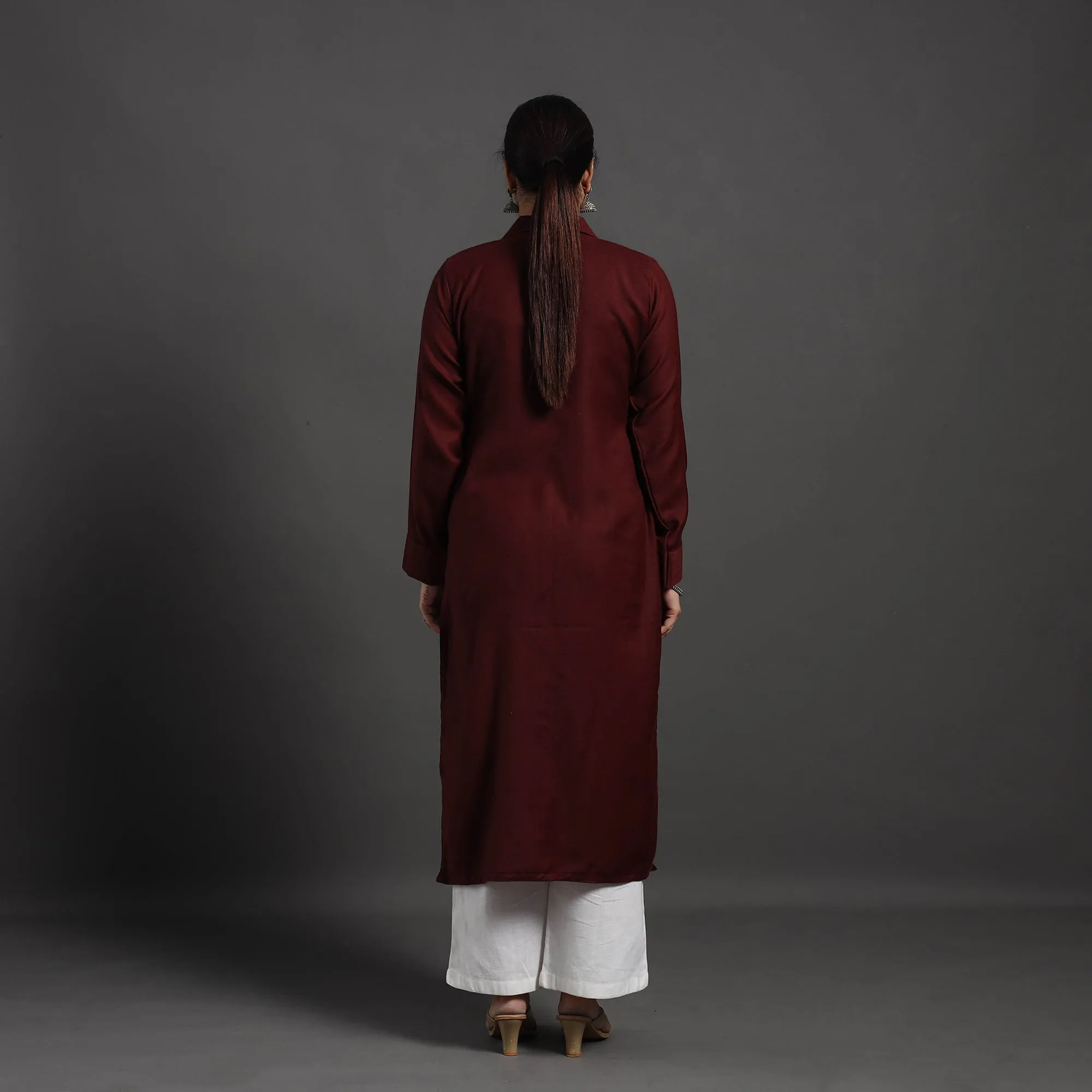 Maroon - Adira Plain Merino Woolen Kurta