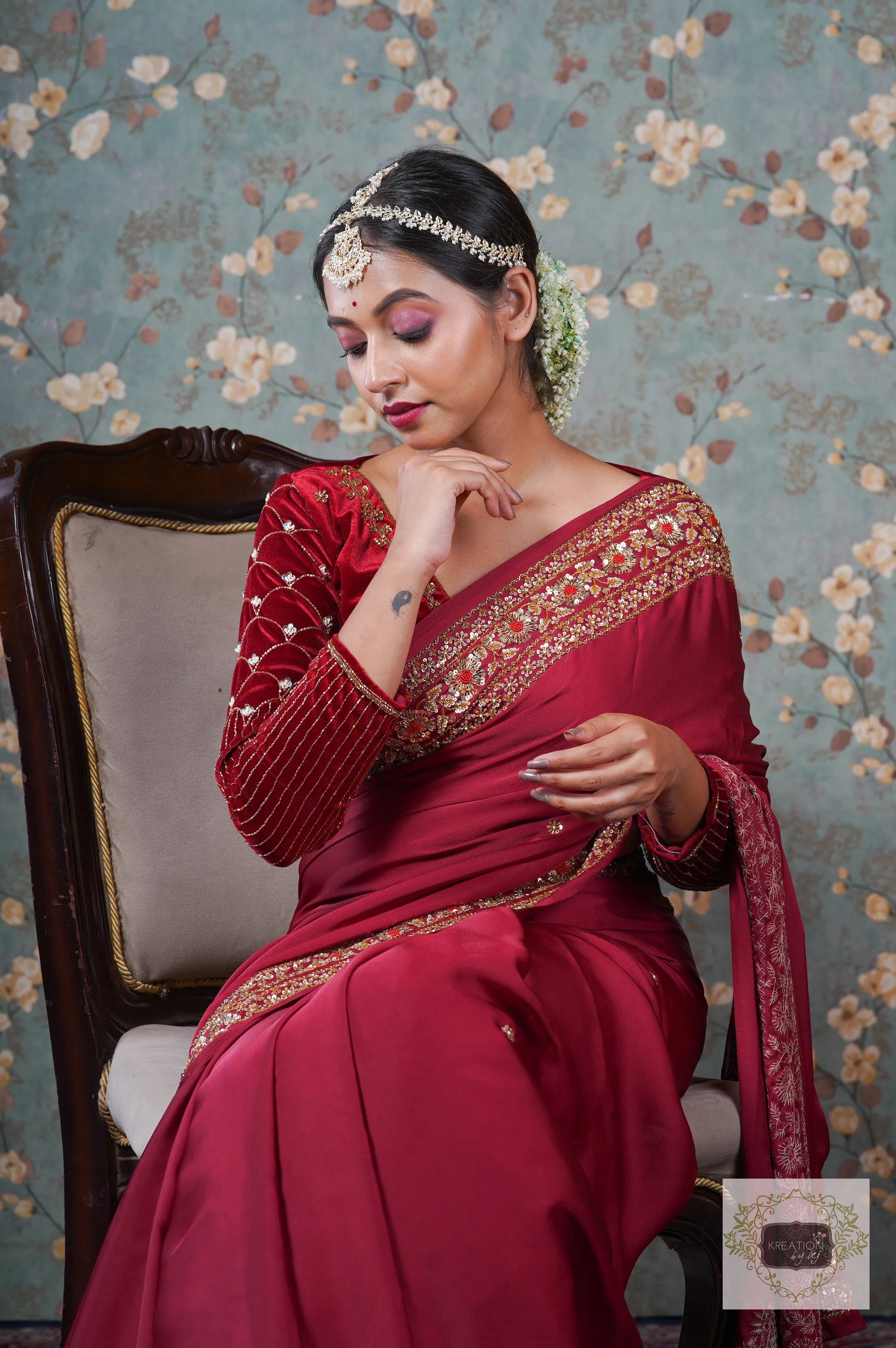 Maroon Crepe Silk Prajoti Saree