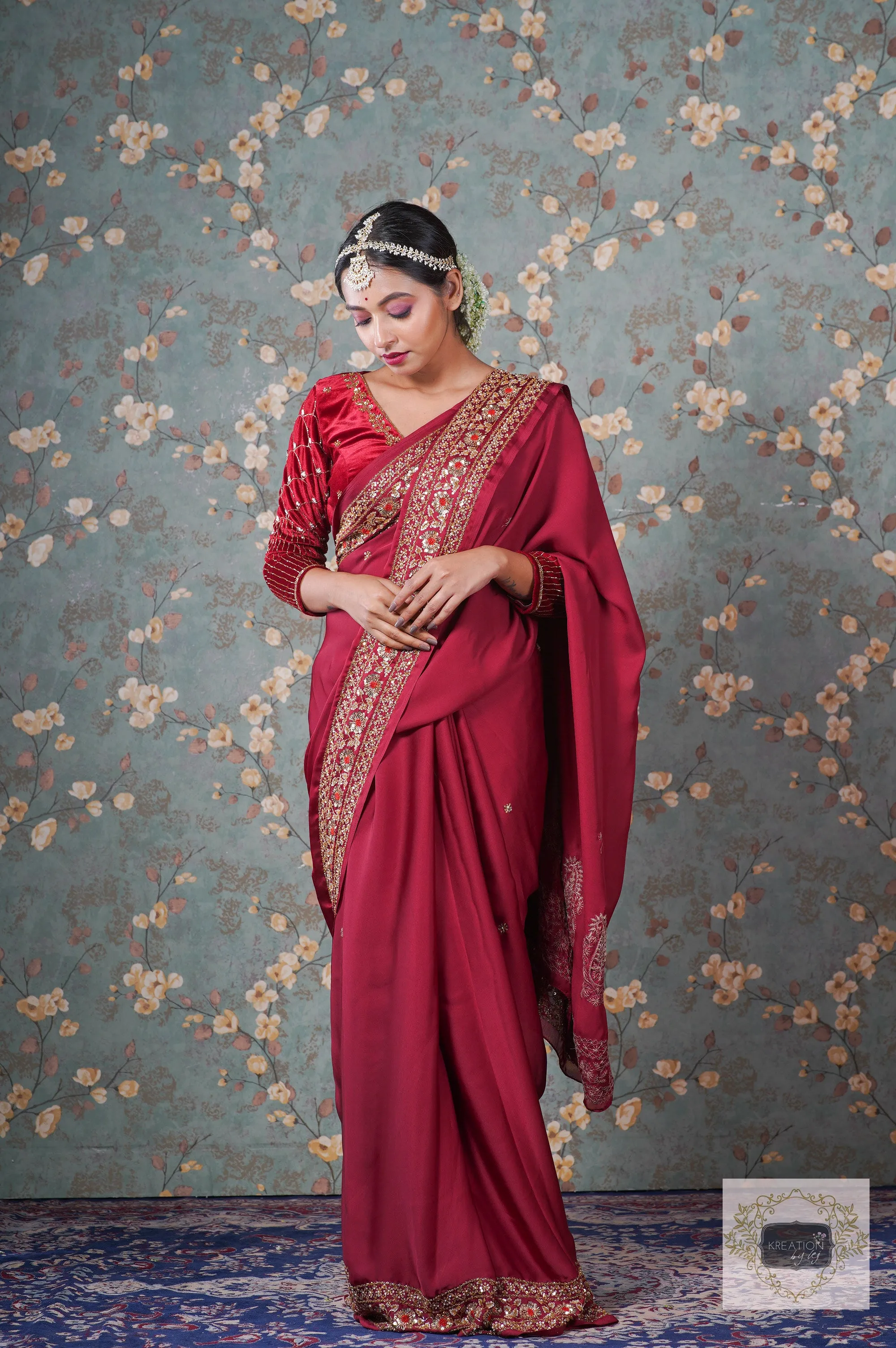 Maroon Crepe Silk Prajoti Saree