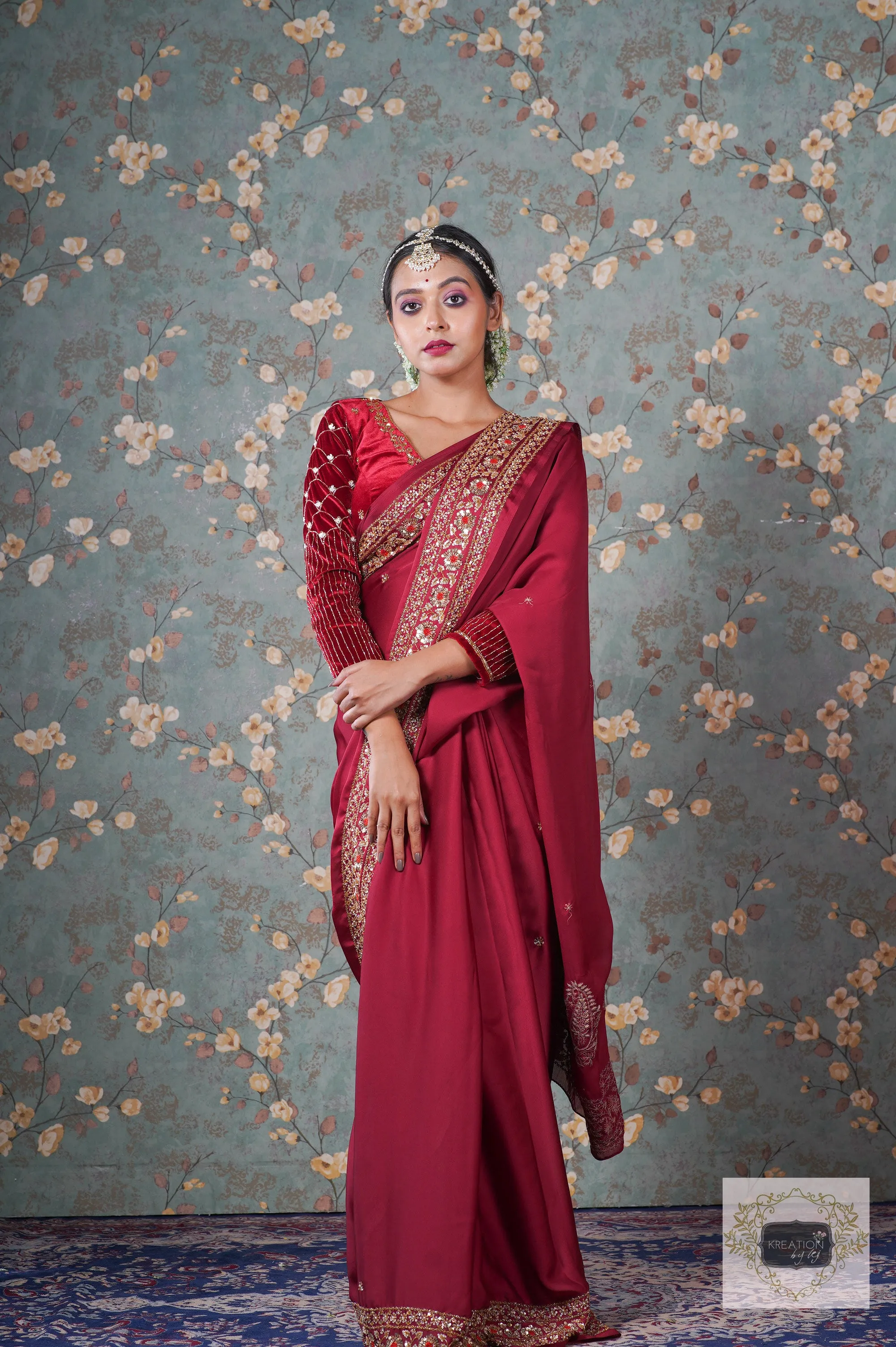 Maroon Crepe Silk Prajoti Saree