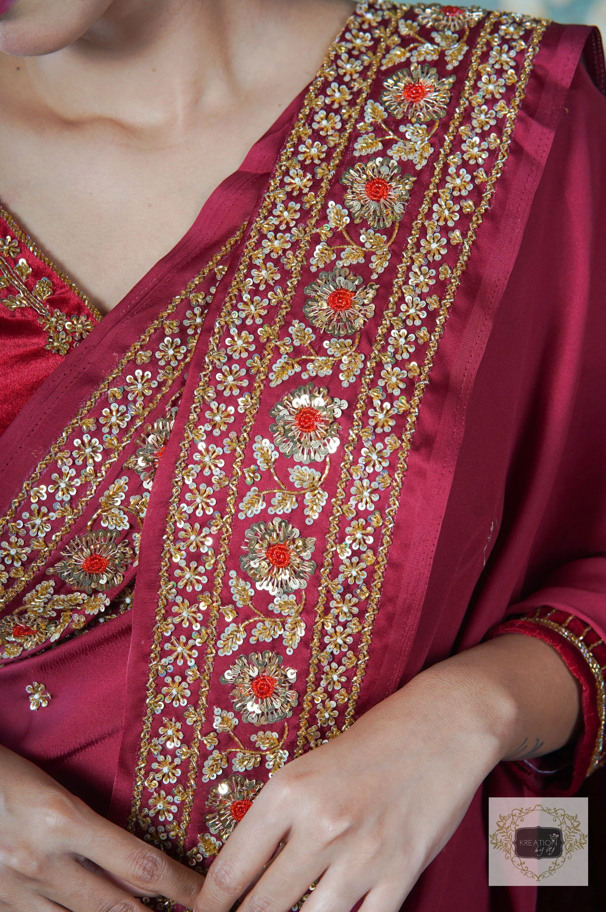 Maroon Crepe Silk Prajoti Saree