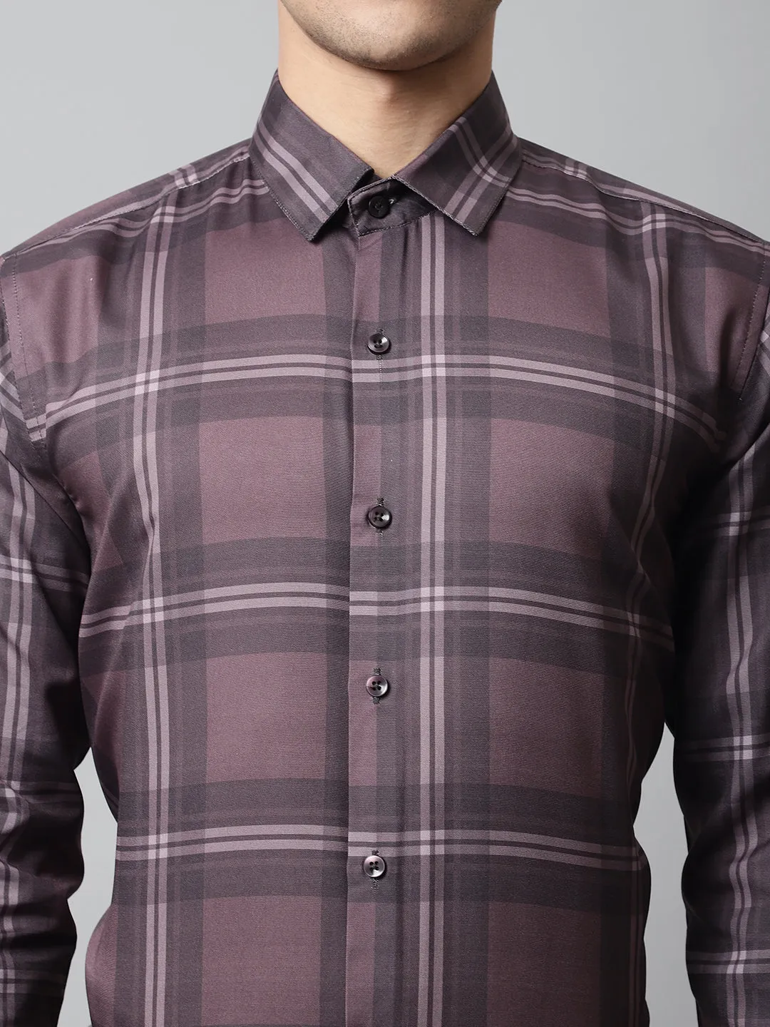 Men Brown Checks Regular Fit Cotton Formal Shirt