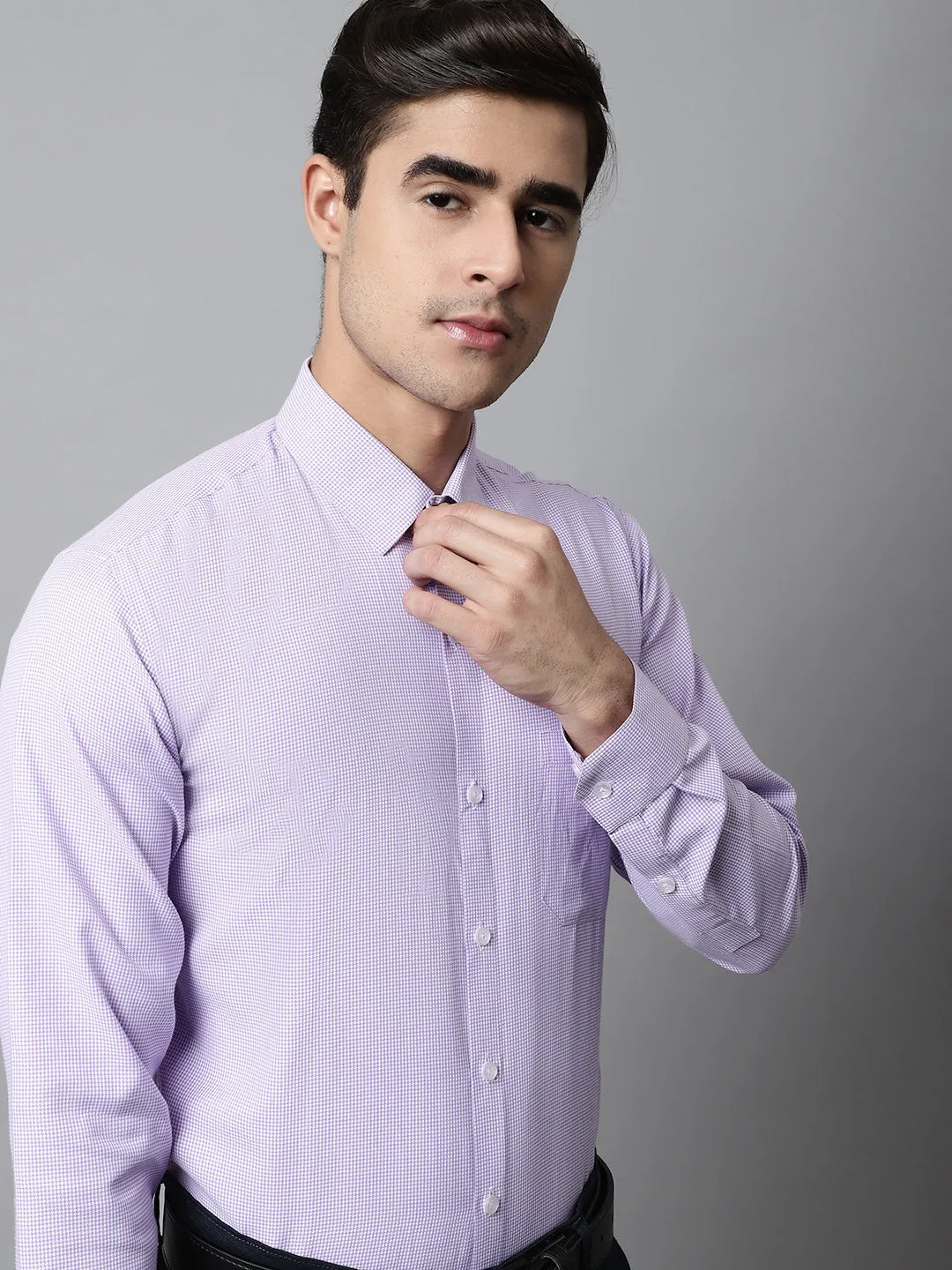 Men Purple Checks Pure Cotton Formal Shirt