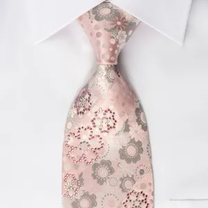 Metro City Silk Rhinestone Tie Floral On Pink With Silver Sparkles