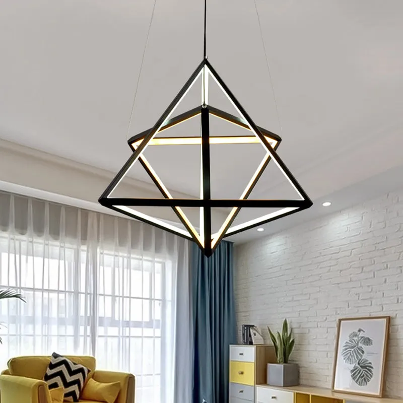 Modern Acrylic Triangle Chandelier with Black LED Lights for Dining Room