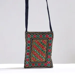 Multicolor - Kutch Abhla Hand Embroidery Mirror Work Mashru Silk Sling Bag 03