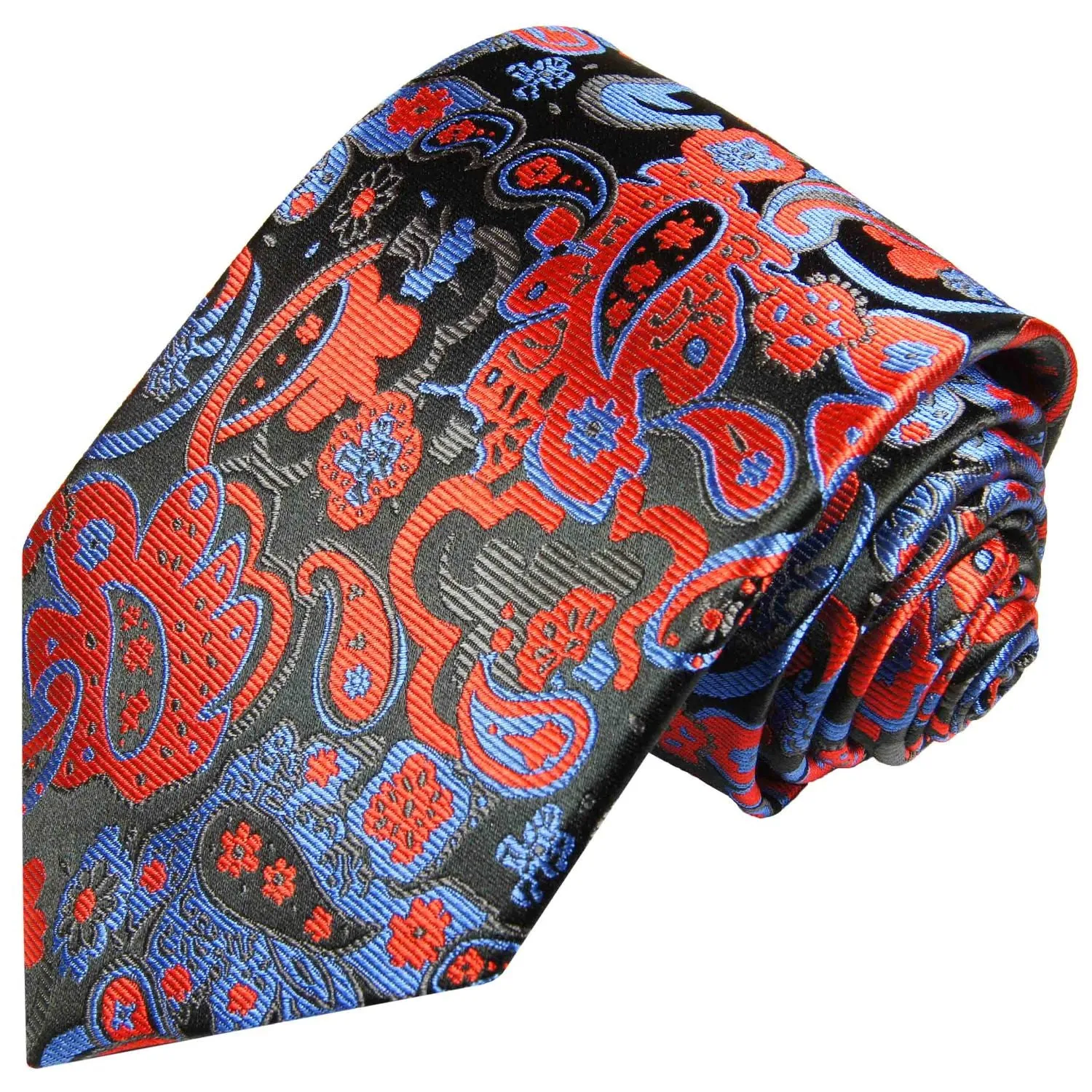 Navy and Red Paisley Silk Necktie Set by Paul Malone