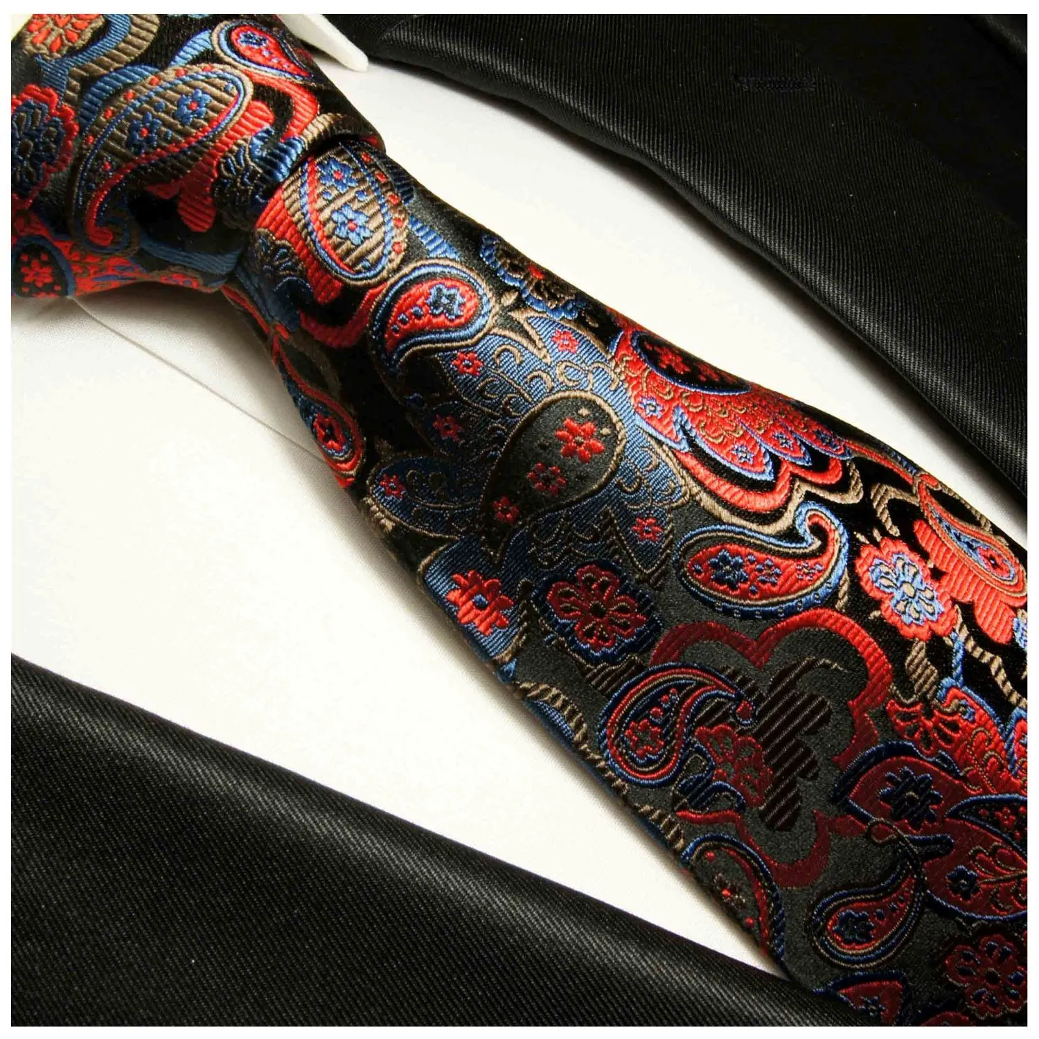 Navy and Red Paisley Silk Necktie Set by Paul Malone