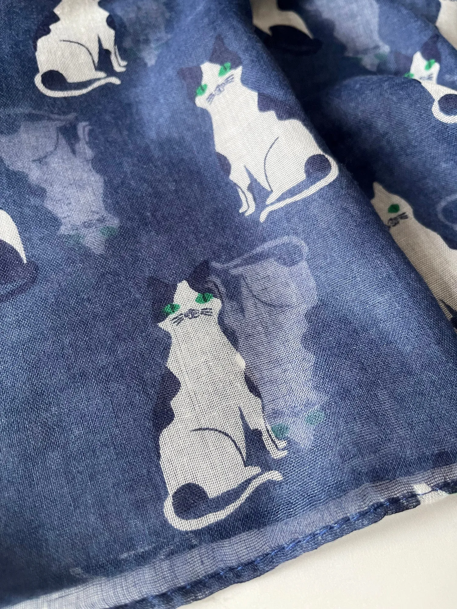 NAVY BLUE ART DECO LIGHTWEIGHT CAT SCARF