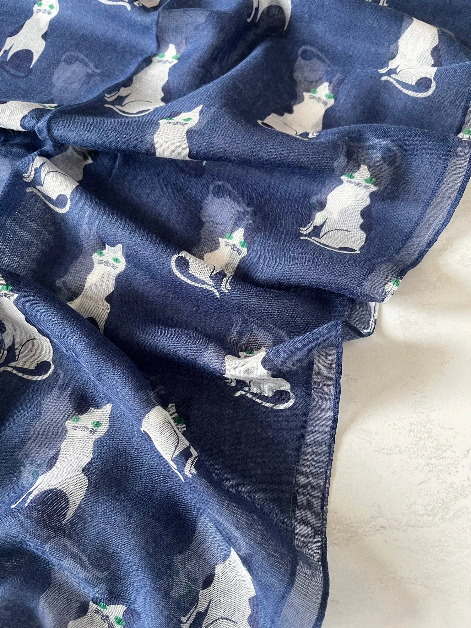 NAVY BLUE ART DECO LIGHTWEIGHT CAT SCARF