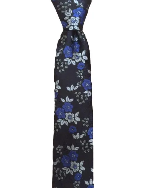 Navy Blue, Royal Blue and Silver Floral Men's Tie