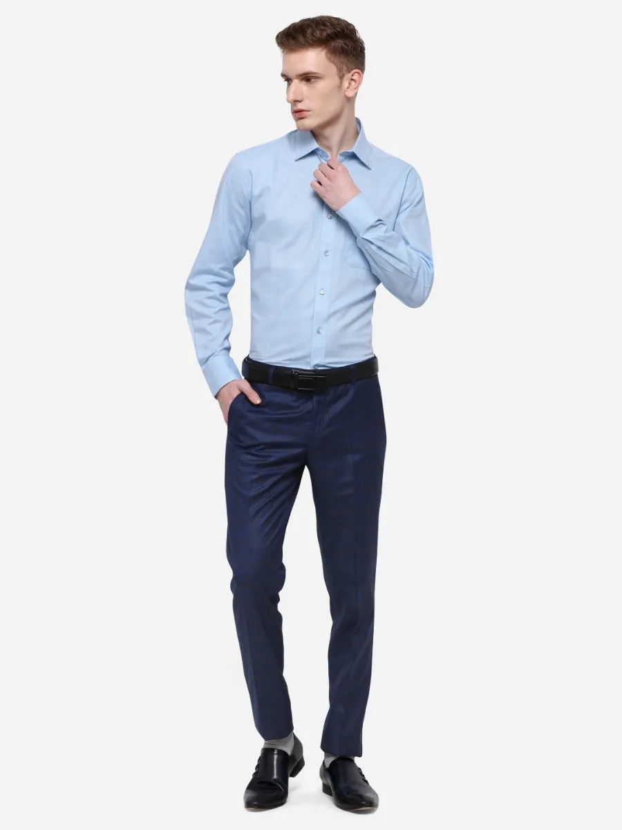 Navy Blue Super Slim Fit Checked Formal Trouser | JB Studio