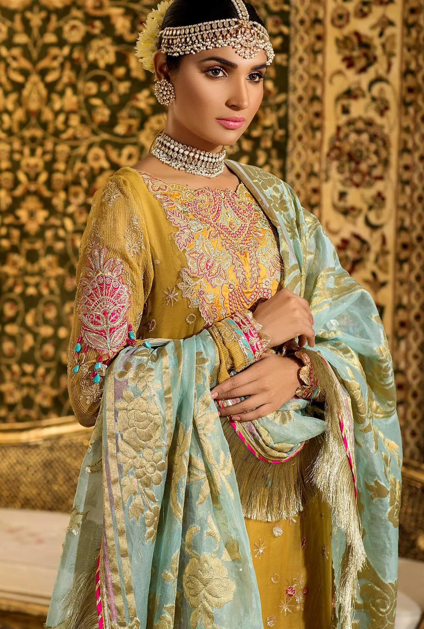 Noor by Saadia Asad Festive Embroidered Wedding Collection 2019 – D8-SAFFRON-YELLOW